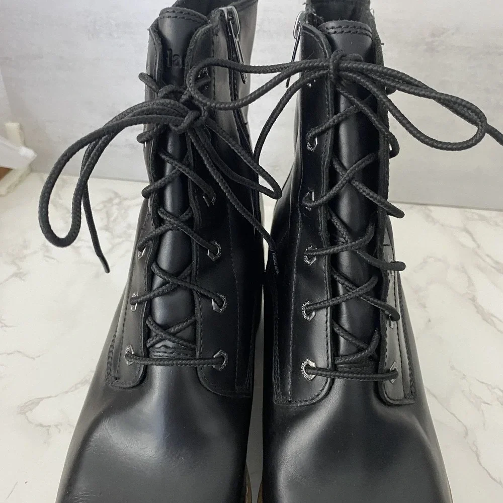 Timberland Sienna High Lace-Up Waterproof Boots Sz 10 Black Leather Heeled - Picture 4 of 15